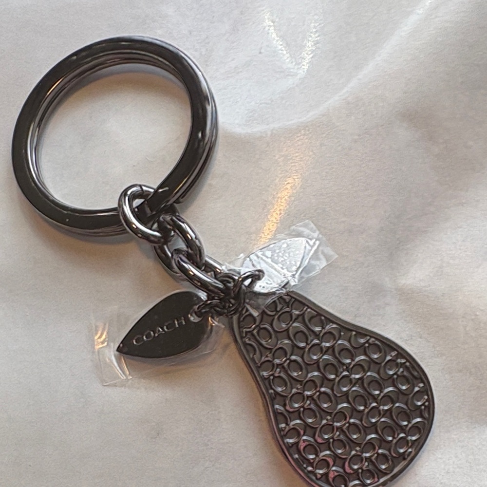 Coach gun metal Keychain with Pear Charm